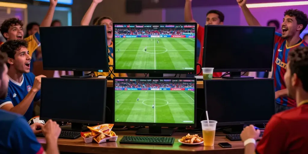 Cakhiatv viewers enjoying a vibrant live soccer match experience with cheering fans.