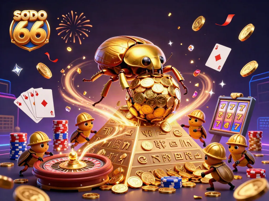 Engage with thrilling SODO 66 casino action featuring vibrant characters and bursting casino elements.