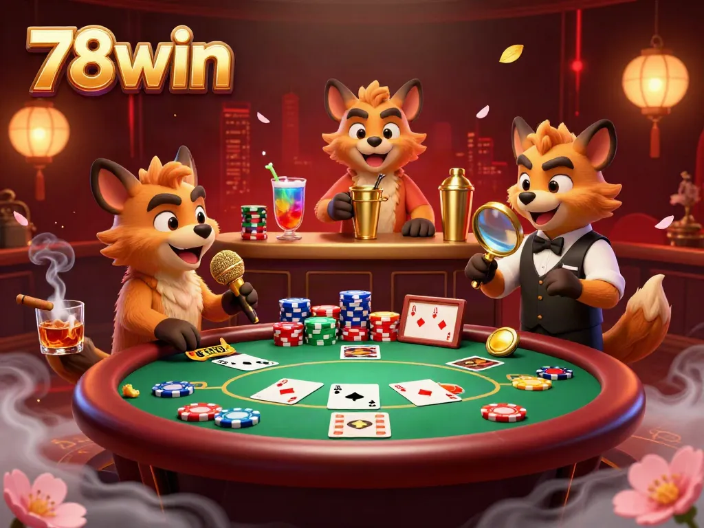 Experience laughter and excitement at the 78win casino, featuring hyenas in a vibrant comedy club setting.