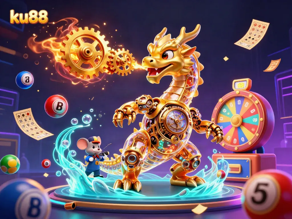 Experience winning with ku88's vibrant showcase of engaging games and dynamic elements in this 3D illustration.