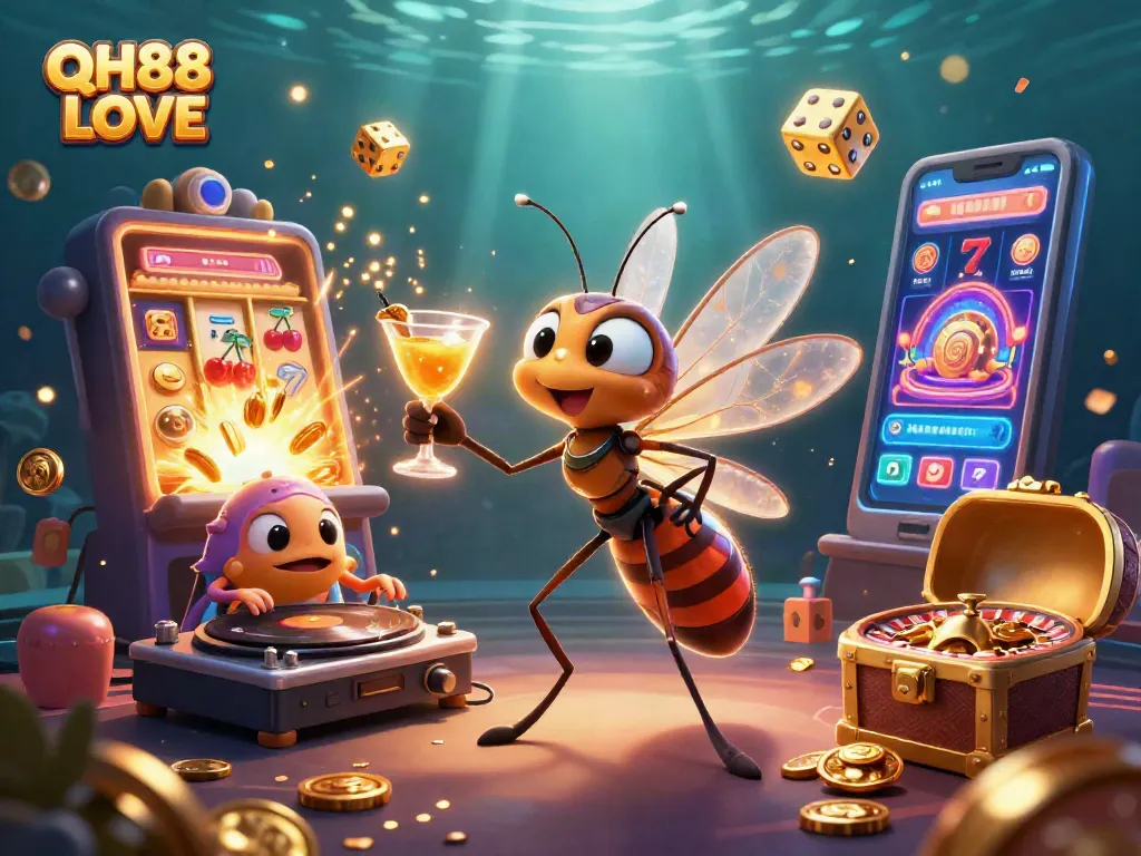 Spin your luck with QH88 LOVE at a vibrant casino, showcasing thrilling games and exciting wins.