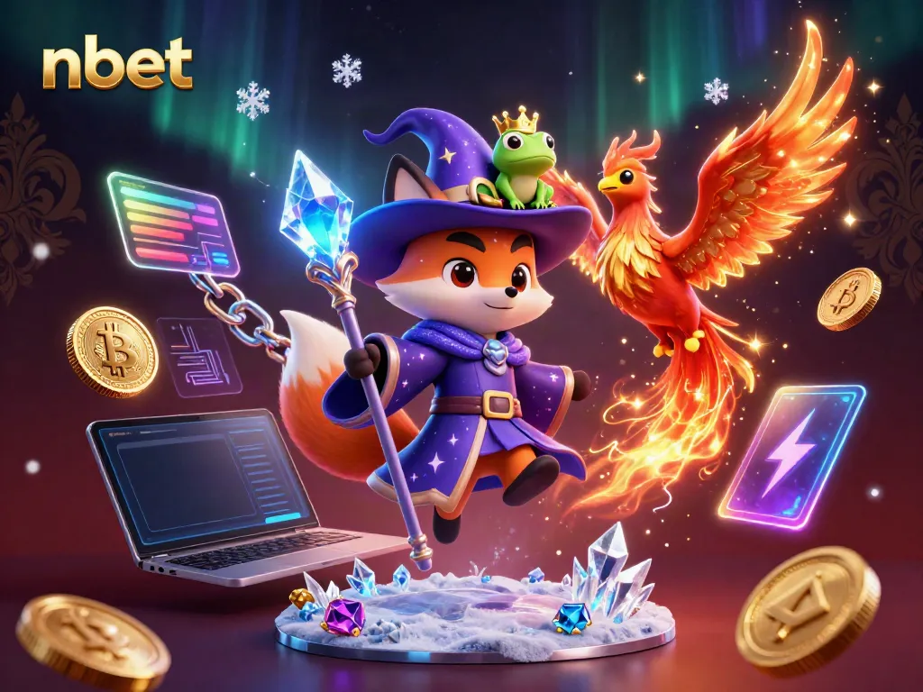 Engage with the dynamic and magical scene of nbet featuring a wizard fox and phoenix in a vibrant casino setting.