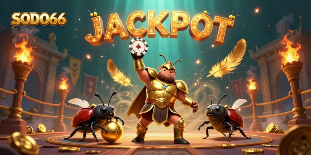 Experience victory at SODO66 with a heroic illustration of a beetle championing the jackpot.