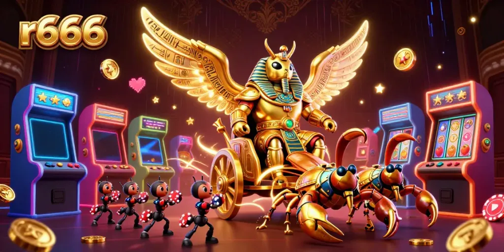 Experience thrilling r666 casino adventures with a golden scarab beetle and jewel-encrusted scorpions.