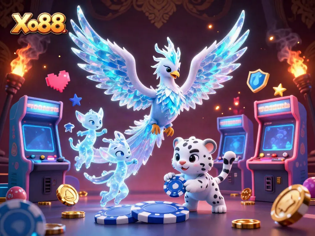 Experience the thrill of Xo88 with a captivating scene of icy fantasy characters and electrifying gaming elements.