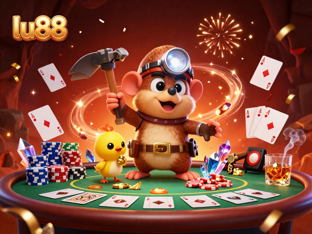 Win big with lu88 as the treasure hunter and canary explore a vibrant casino scene.