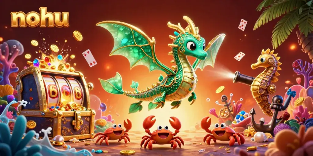 Experience thrilling gameplay with nohu's captivating 3D dragon and slot machine scene.