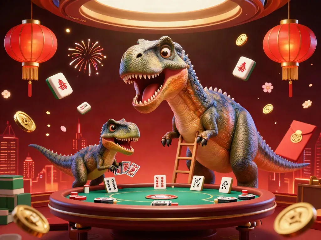 bóng đá trực tuyến xoilac tv captures a lively casino scene with a dinosaur dealer and dynamic betting elements