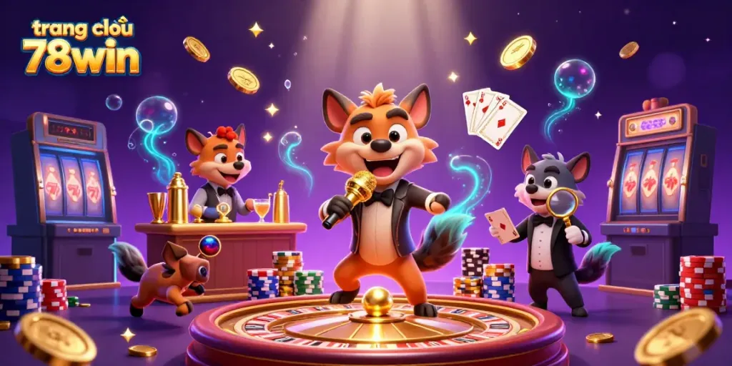 Enjoy the thrilling scene of the trang chủ 78win casino with hyenas mixing drinks and telling jokes.