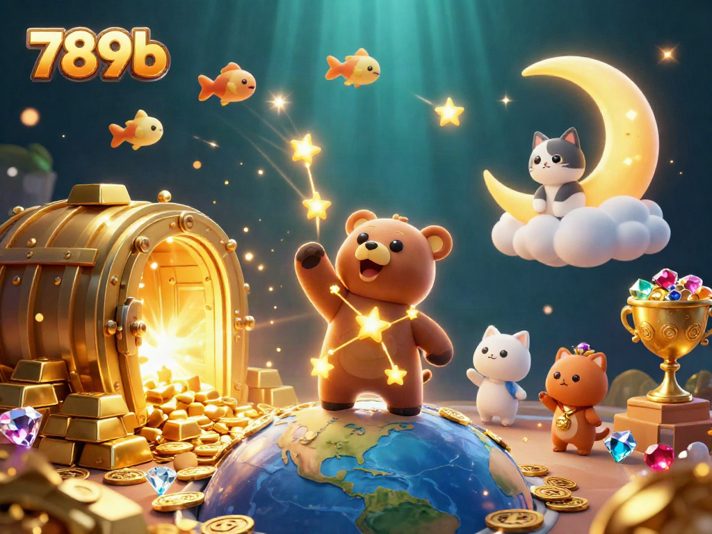 Join the fun at 789b as the constellation bear scoops up coins amidst a dazzling treasure trove.