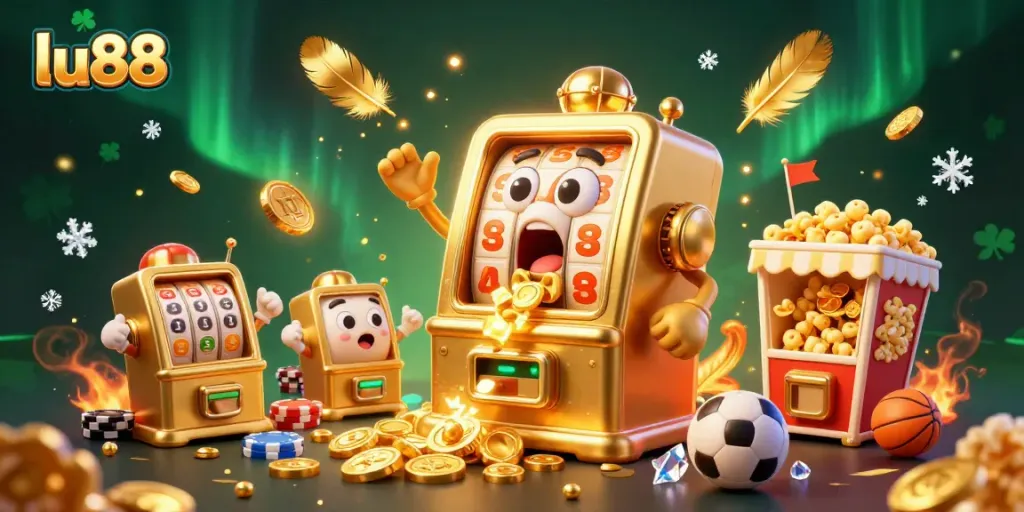 Experience the thrill of lu88 with exciting slot machines celebrating a jackpot amidst vibrant casino-themed visuals.