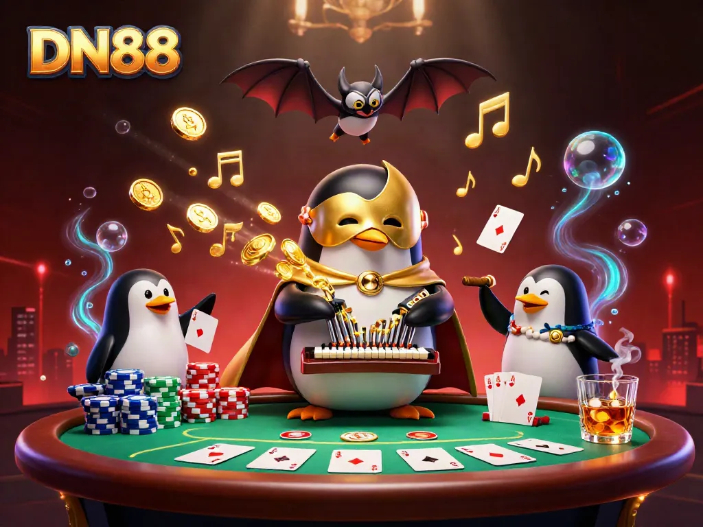 Experience the excitement at DN88 with a lively 3D illustration featuring vibrant casino elements.