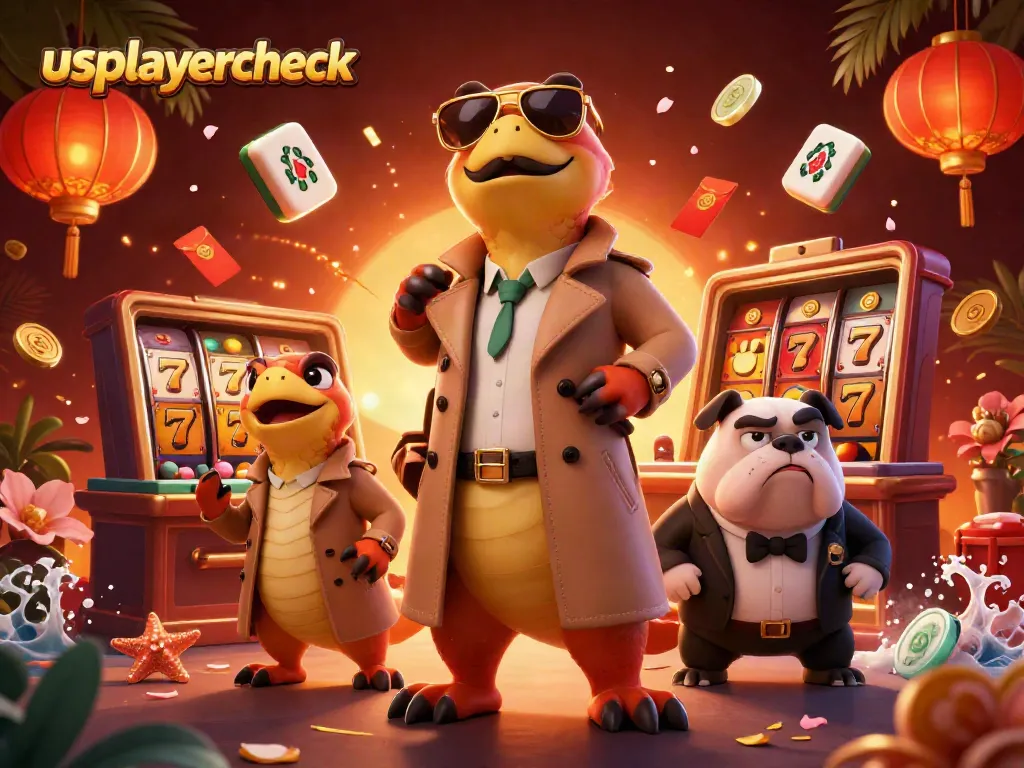 Join usplayercheck's virtual raptor trio entering a casino lounge, amidst exciting slot elements and festive decorations.