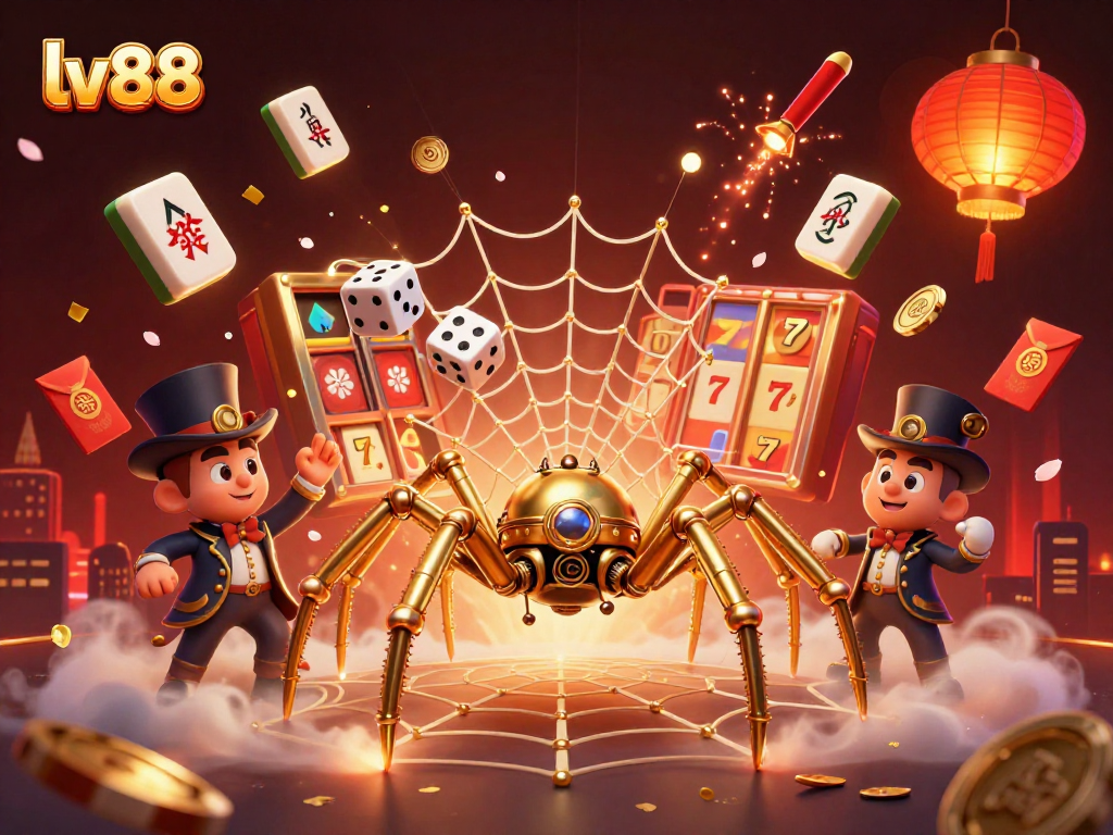 Experience the excitement of lv88 with a dynamic 3D casino-themed illustration featuring gaming elements and rich details.