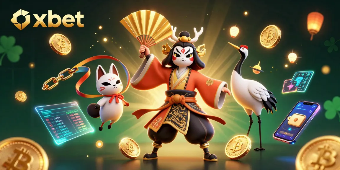 Experience vibrant gaming action with oxbet's 3D illustration of kabuki and crypto elements.