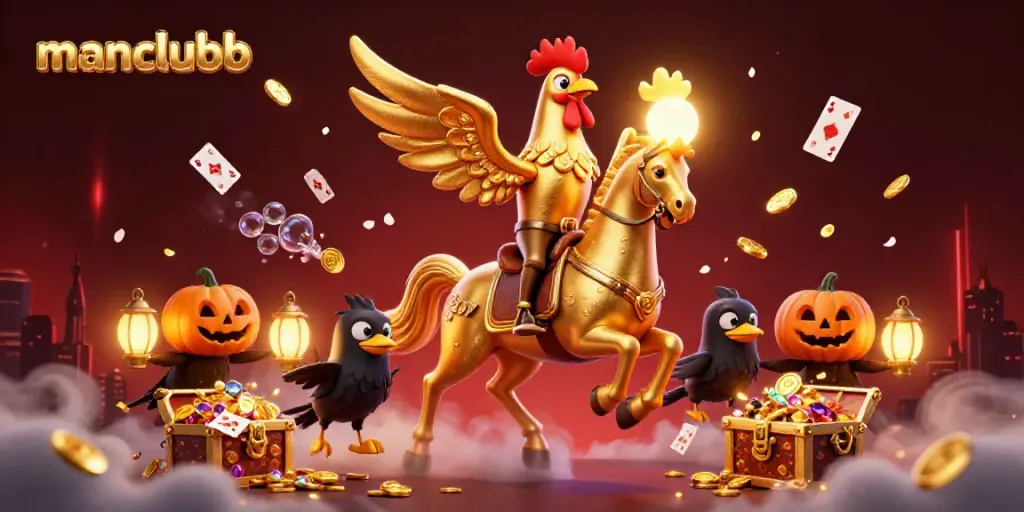 Win big at manclubb with a mystical golden rooster riding the casino waves.