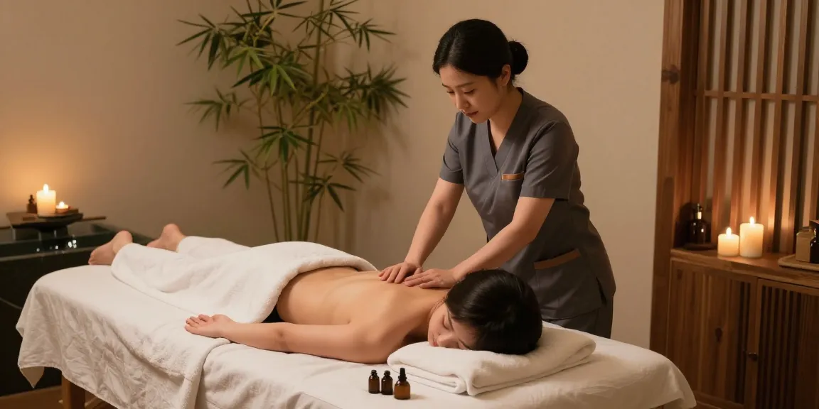 Relaxing 성남출장마사지 session in a serene spa with calming elements and skilled therapist.