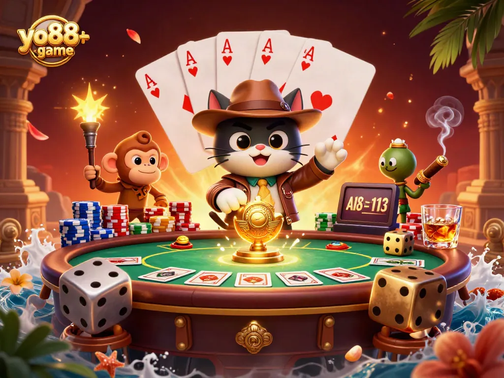 Experience excitement with yo88-game amid dynamic casino elements and vibrant characters.