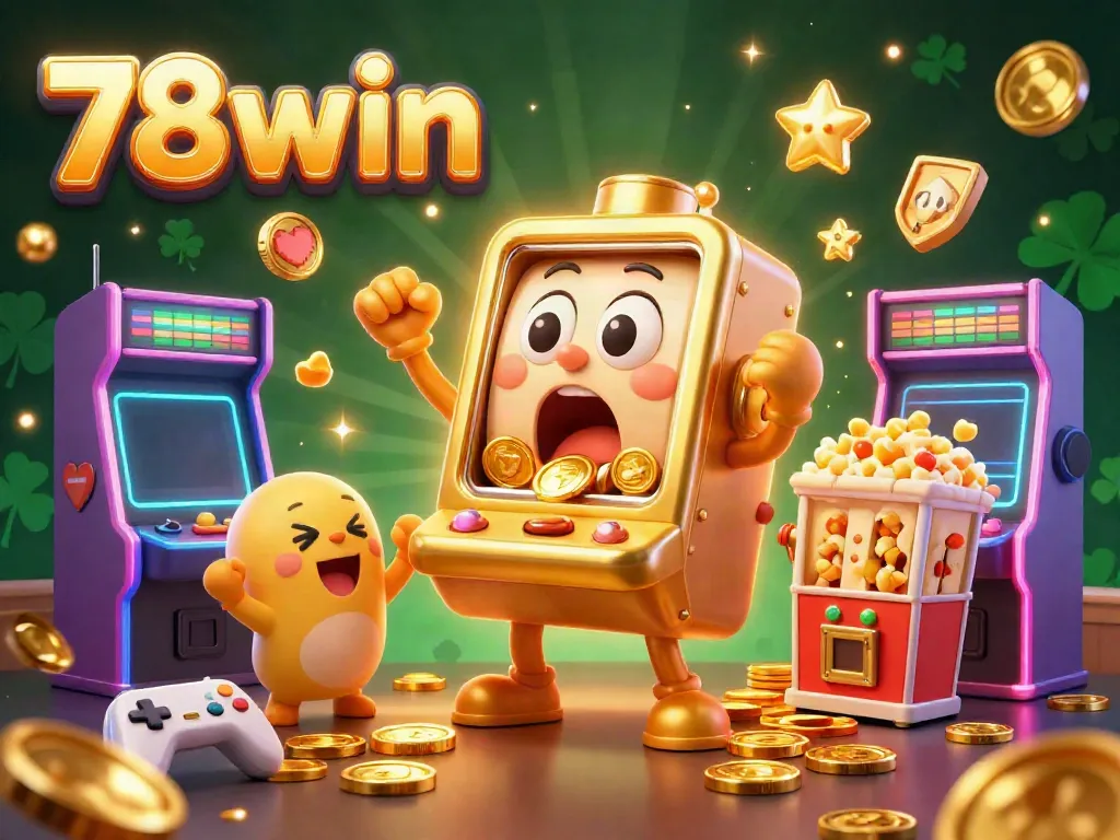 Experience the thrill of 78win with a lively slot machine scene featuring winning coins and cheers.