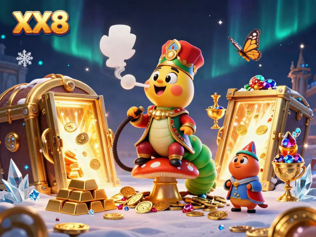 Experience the excitement of XX8 in this vibrant casino-themed digital illustration filled with treasure and action.