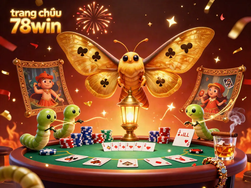 Engage with the colorful casino scene at trang chủ 78win featuring a majestic moth and vibrant poker elements.